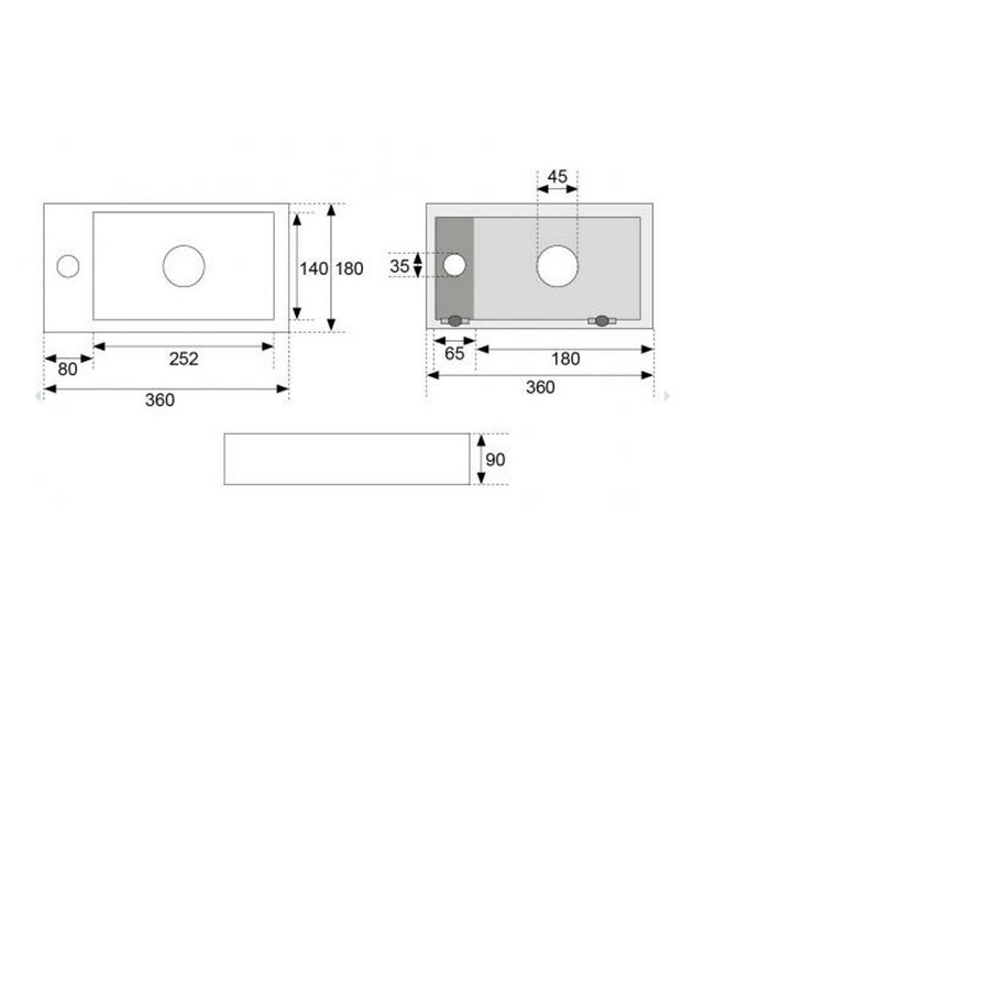 Fontein Wiesbaden Mini-Rhea Links 360x180x90 Keramiek Carrara
