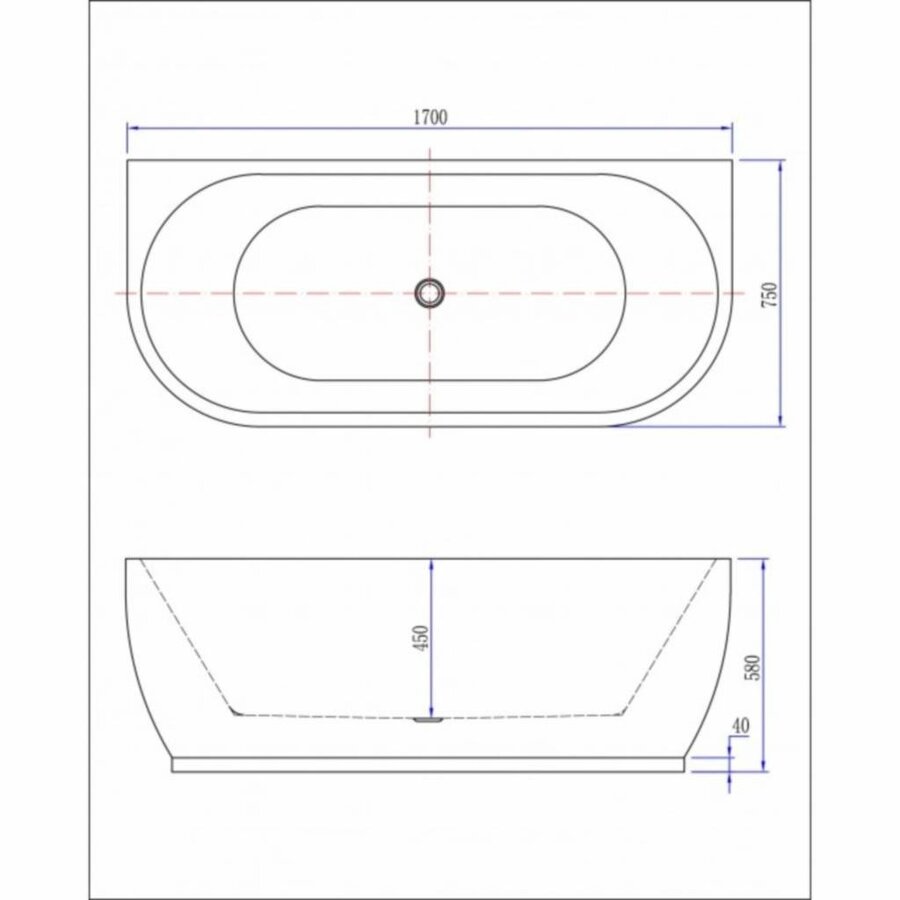 Ligbad Wall Half-Vrijstaand Acryl 170X75 Wit