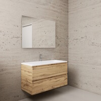 NIET MEER LEVERBAAR Aktie! Badmeubel Boss & Wessing Paris 100 cm Mat Wit Wastafel Compleet Dakota Oak (1 of 2 Kraangaten)