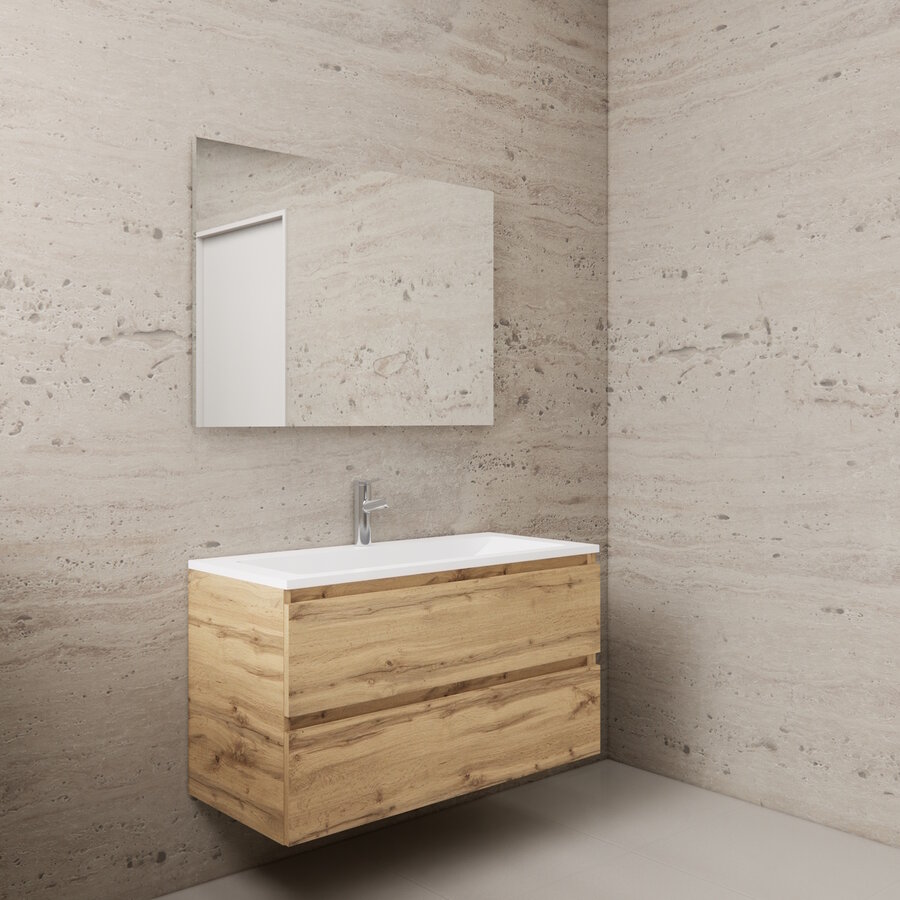 NIET MEER LEVERBAAR Aktie! Badmeubel Boss & Wessing Paris 100 cm Mat Wit Wastafel Compleet Dakota Oak (1 of 2 Kraangaten)