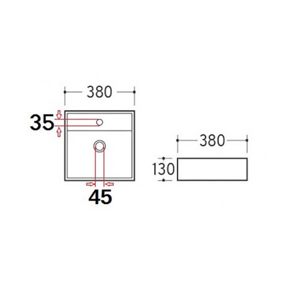 Wiesbaden Larx wastafel 385x385x130mm