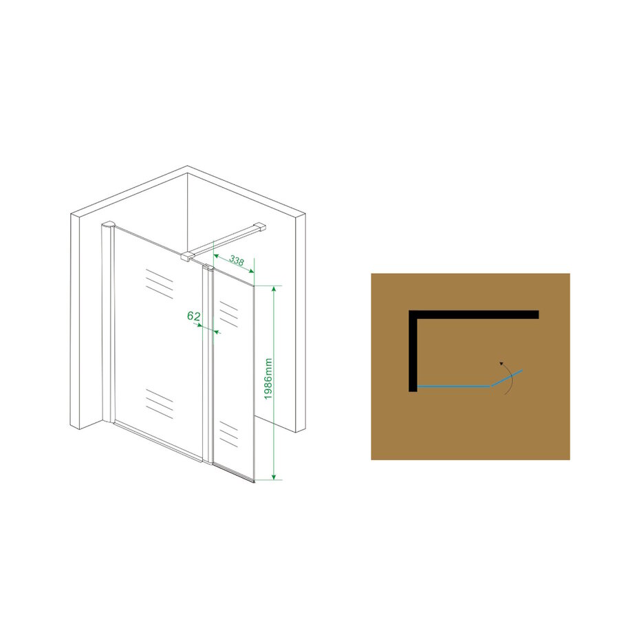 Wiesbaden zijwand + scharnierprofiel 400x2000 10mm NANO glas