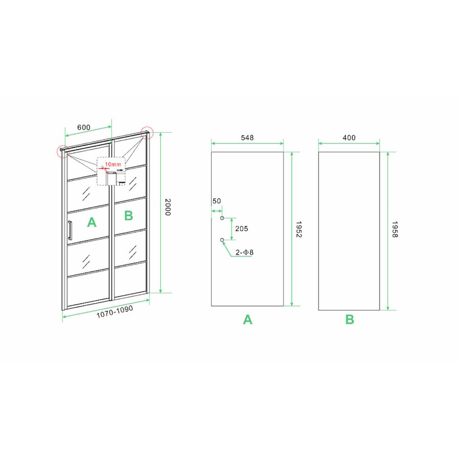 Nisdeur Horizon met Vast Paneel 110x200 cm 8 mm NANO Mat Zwart