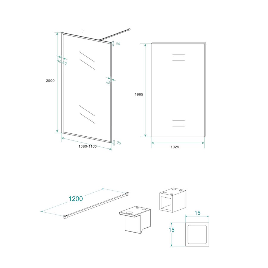 Inloopdouche Wiesbaden Square Stabilisatiestang Nano Coating 110x200 cm 10 mm Mat Zwart