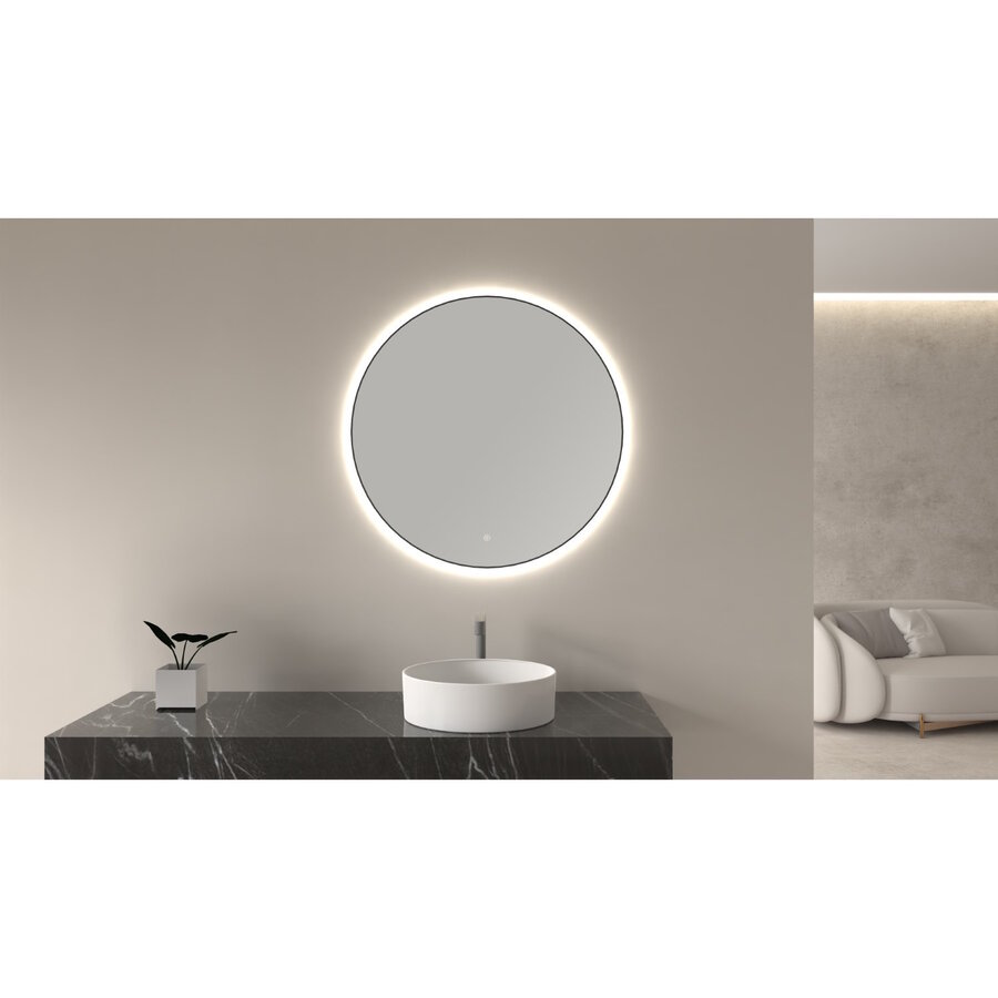 Ronde Spiegel Wiesbaden Novi met LED, Dimbaar 80 cm Mat Zwart