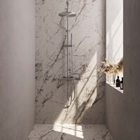 Regendoucheset Opbouw Brauer Brushed Carving 30 cm Thermostatisch met Staaf Handdouche Geborsteld RVS