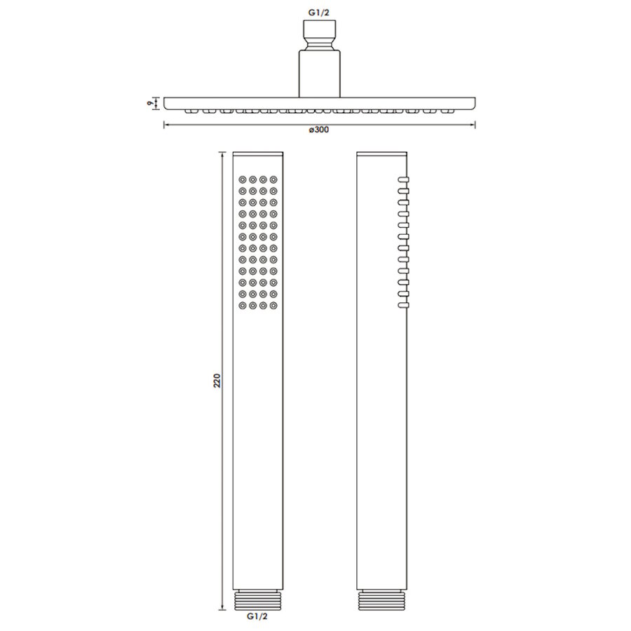 Regendoucheset Opbouw Brauer Brushed Carving 30 cm Thermostatisch met Staaf Handdouche Geborsteld RVS