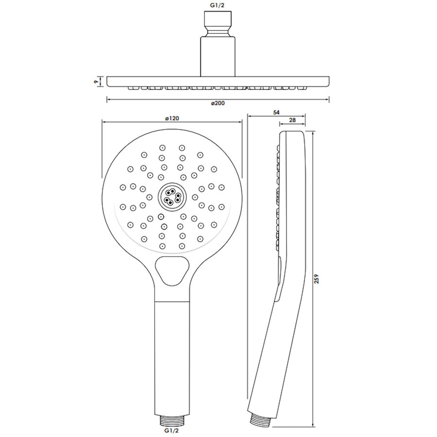 Regendouche Brauer Chrome Showerpipe Met Thermostaat 20cm 3 Standen Messing Chroom