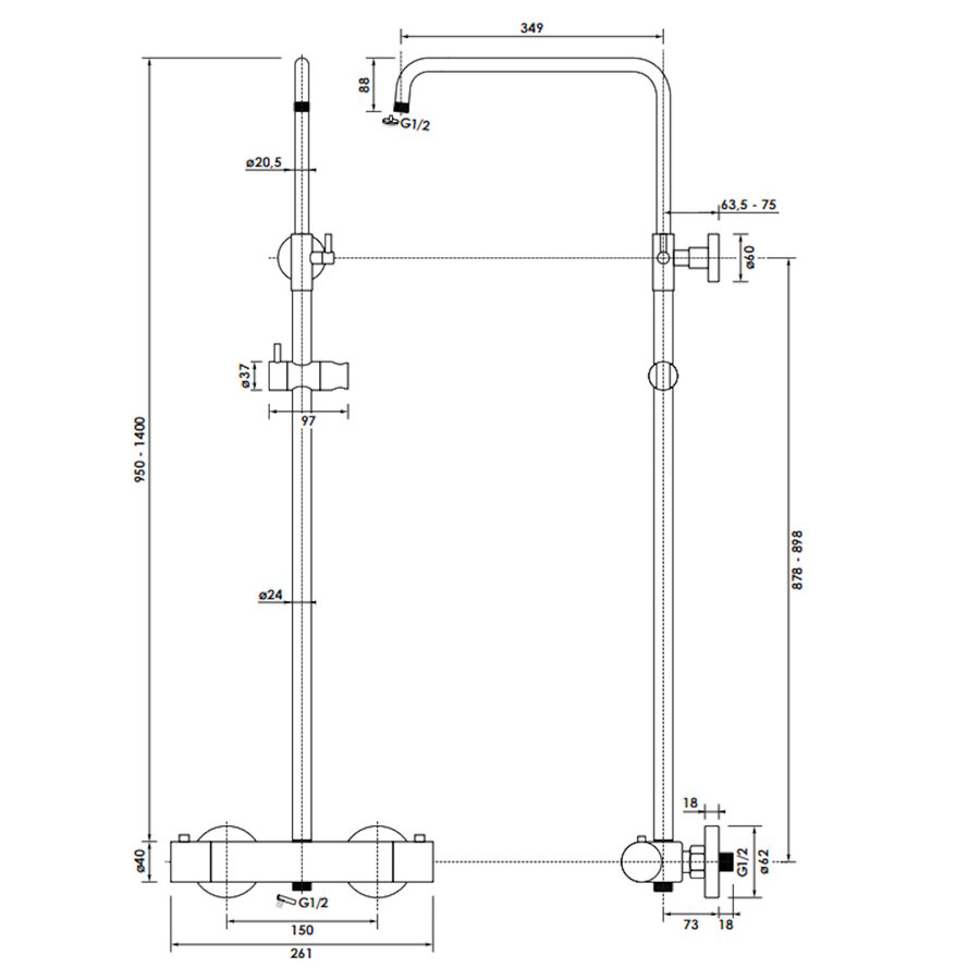 Regendouche Brauer Chrome Showerpipe Met Thermostaat 20cm 3 Standen Messing Chroom