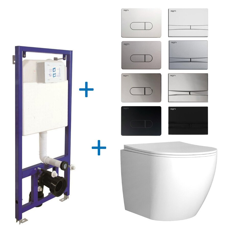 Toiletset Budget 62 Mudo Glans Wit Met B&W Drukplaat