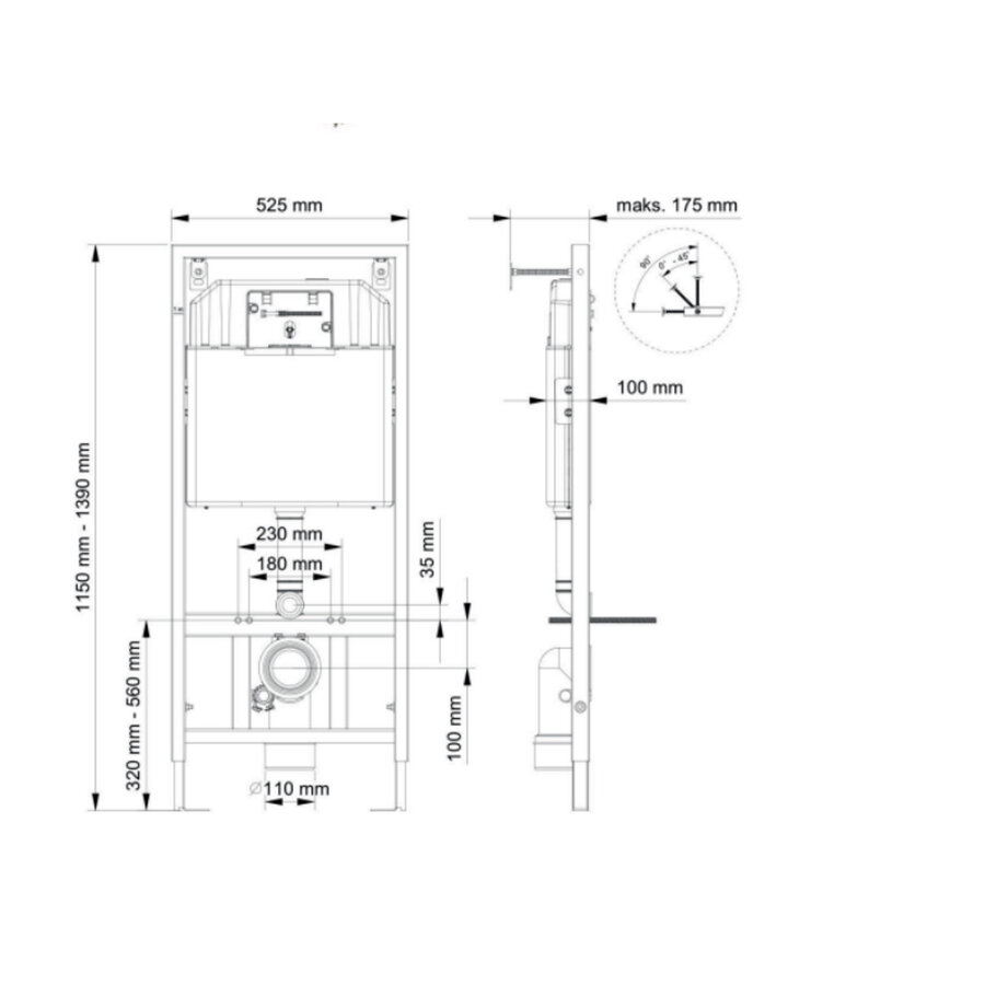 Toiletset Budget 65 Mudo Mat zwart Met B&W Drukplaat