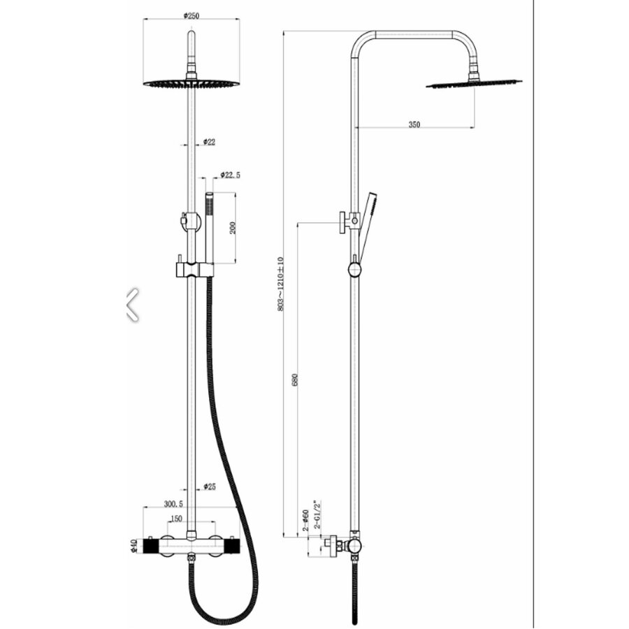Regendoucheset Opbouw AQS Ribbel Opbouw Mat Zwart