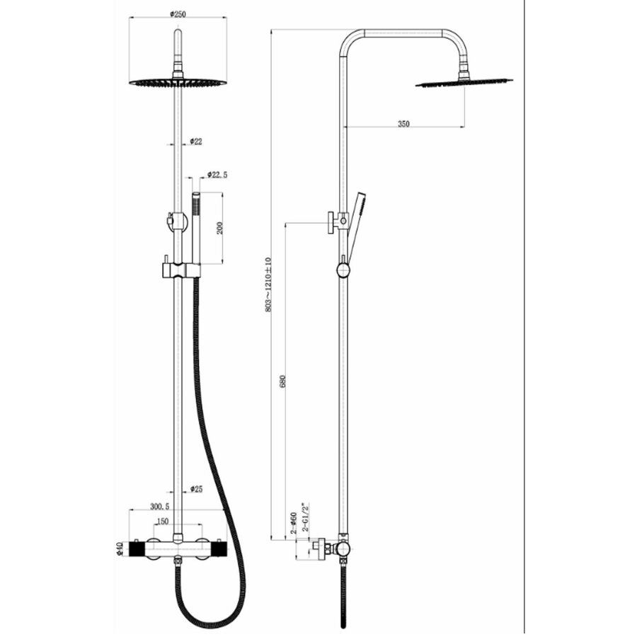 Regendoucheset Opbouw Wiesbaden Ridged Opbouw Geborsteld Staal