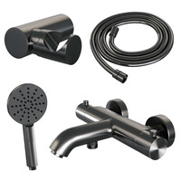 Opbouwset Bad- en Douchekraan Brauer Gunmetal Edition Thermostatisch Met Wandhouder En Handdouche 3 Standen Geborsteld Gunmetal