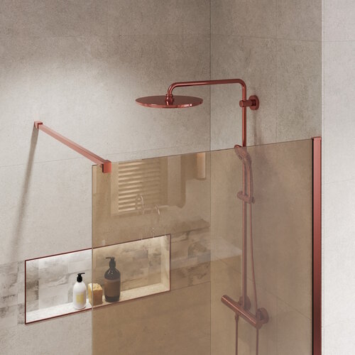 BWS Inloopdouche Pro Line Brons Glas 200 cm 8mm Nano Coating Koper Profiel en Stang (Alle Maten) 