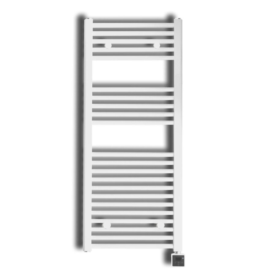 Elektrische Design Radiator Sanicare Plug & Play 111,8x60 cm Wit 730 Watt Met Zwarte Thermostaat En Bluetooth Links