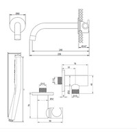 Thermostatische Inbouw Badkraan Brauer Brushed Carving Met Drukknoppen SET 04 Met Uitloop En 3-Standen Handdouche En Doucheslang En Wandaansluitbocht RVS Geborsteld PVD