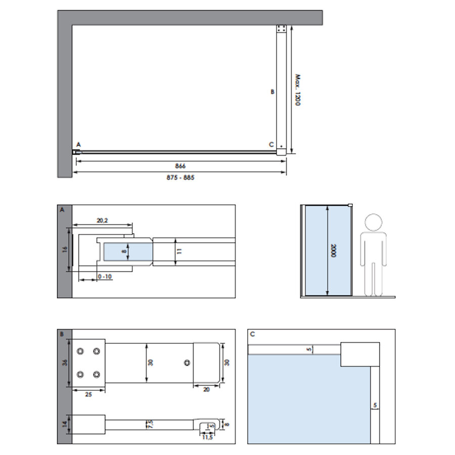 Inloopdouche Brauer Frame Set 1 Helder Glas 90x200 Met Muurprofiel En Lijst Rondom Mat Zwart