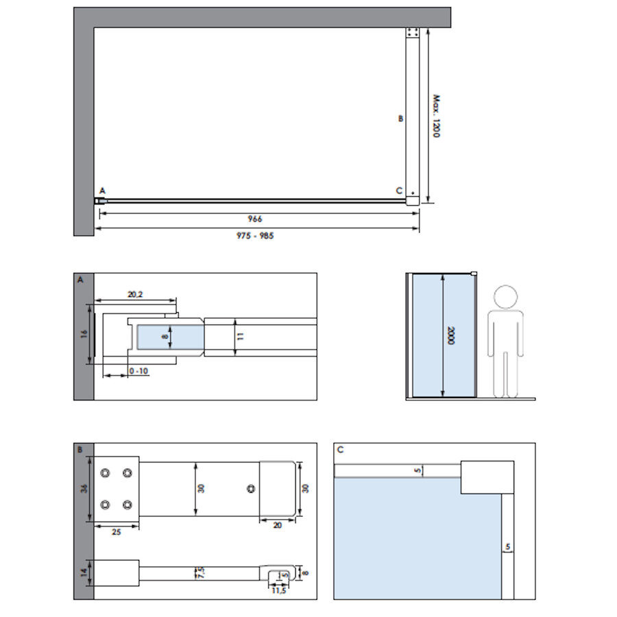 Inloopdouche Brauer Frame Set 1 Helder Glas 100x200 Met Muurprofiel En Lijst Rondom Mat Zwart