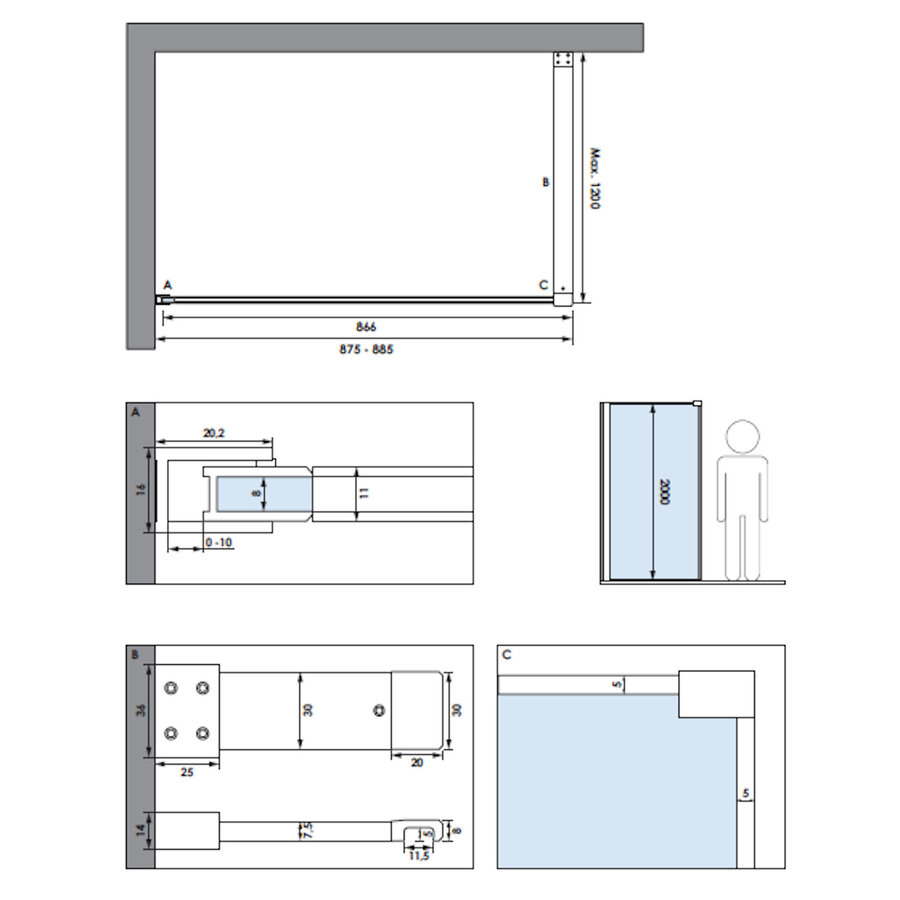 Inloopdouche Brauer Frame Set 1 Helder Glas 90x200 Met Muurprofiel En Lijst Rondom Koper Geborsteld