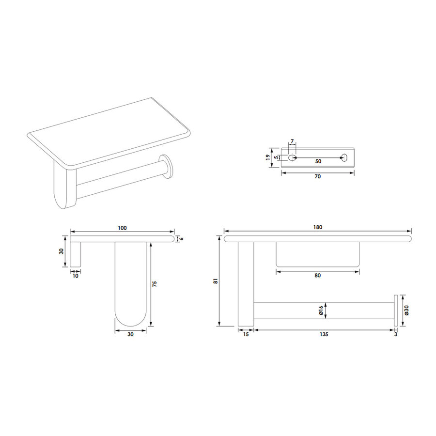 Toiletrolhouder Brauer Black Edition Met Planchet Mat Zwart