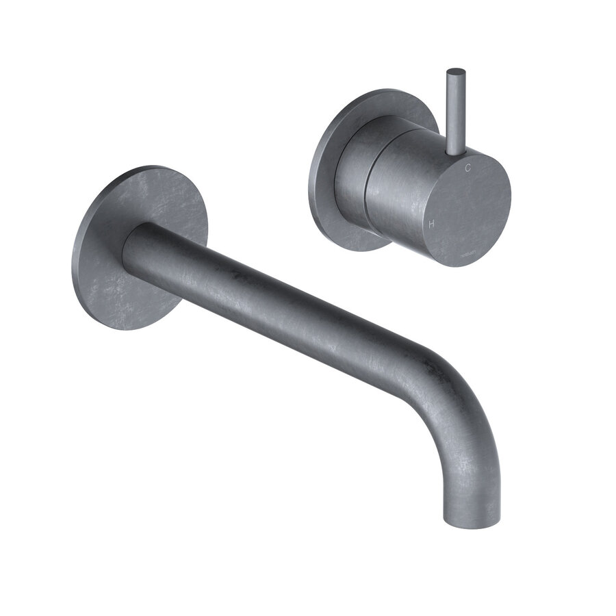 Inbouw Wastafelkraan Hotbath Cobber 18cm Gebogen Uitloop 1-Hendel Verouderd Ijzer