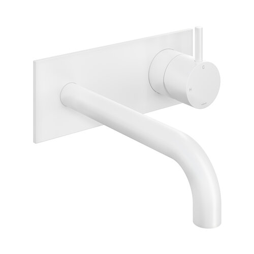 Inbouw Wastafelkraan Met Achterplaat Hotbath Cobber 18cm Gebogen Uitloop 1-Hendel Mat Wit 