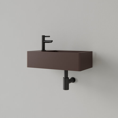 Fontein Gliss Design Freya Solid Marble 40x22x10 cm Met Kraangat Links Mat Choco Bruin 