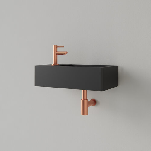 Fontein Gliss Design Freya Solid Marble 40x22x10 cm Met Kraangat Links Mat Zwart 