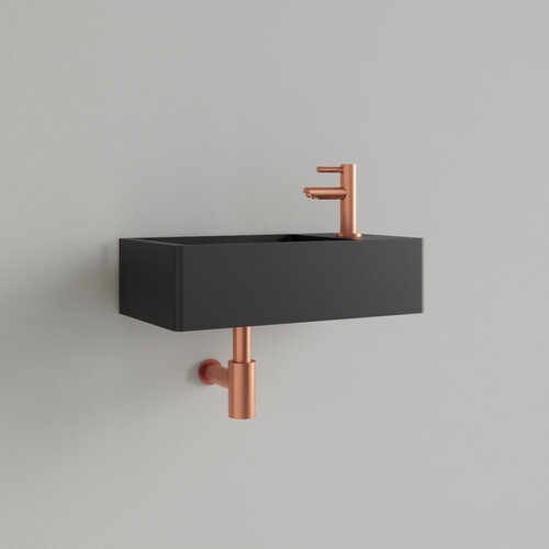 Fontein Gliss Design Freya Solid Marble 40x22x10 cm Met Kraangat Rechts Mat Zwart 