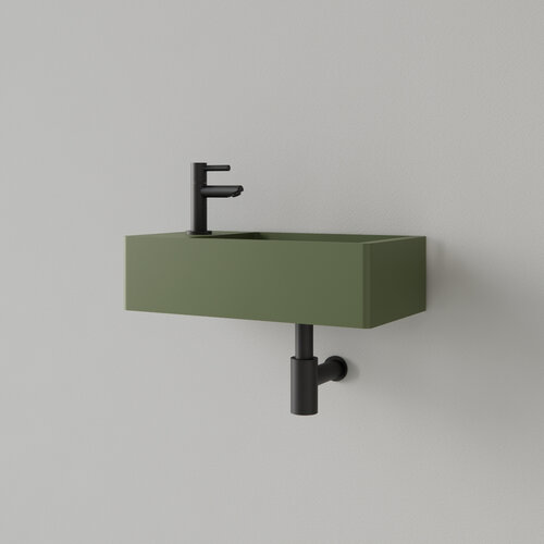 Fontein Gliss Design Freya Solid Marble 40x22x10 cm Met Kraangat Links Mat Olijf Groen 