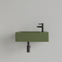 Fontein Gliss Design Freya Solid Marble 40x22x10 cm Met Kraangat Rechts Mat Olijf Groen