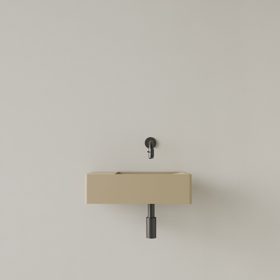 Fontein Gliss Design Freya Solid Marble 40x22x10 cm Zonder Kraangat Links Mat Cappuccino