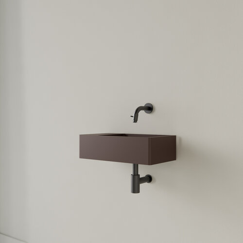 Fontein Gliss Design Freya Solid Marble 40x22x10 cm Zonder Kraangat Links Mat Choco Bruin 