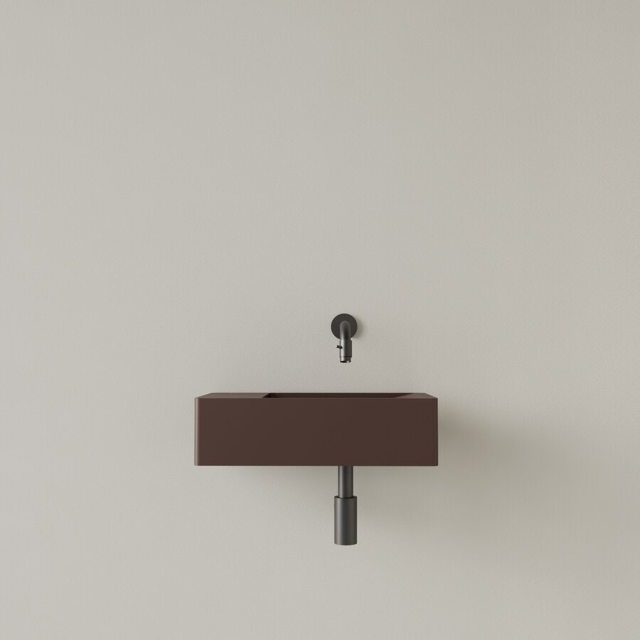 Fontein Gliss Design Freya Solid Marble 40x22x10 cm Zonder Kraangat Links Mat Choco Bruin