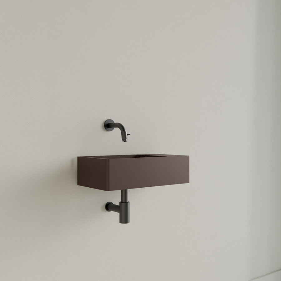 Fontein Gliss Design Freya Solid Marble 40x22x10 cm Zonder Kraangat Rechts Mat Choco Bruin