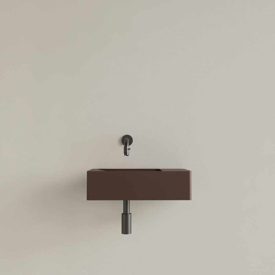 Fontein Gliss Design Freya Solid Marble 40x22x10 cm Zonder Kraangat Rechts Mat Choco Bruin