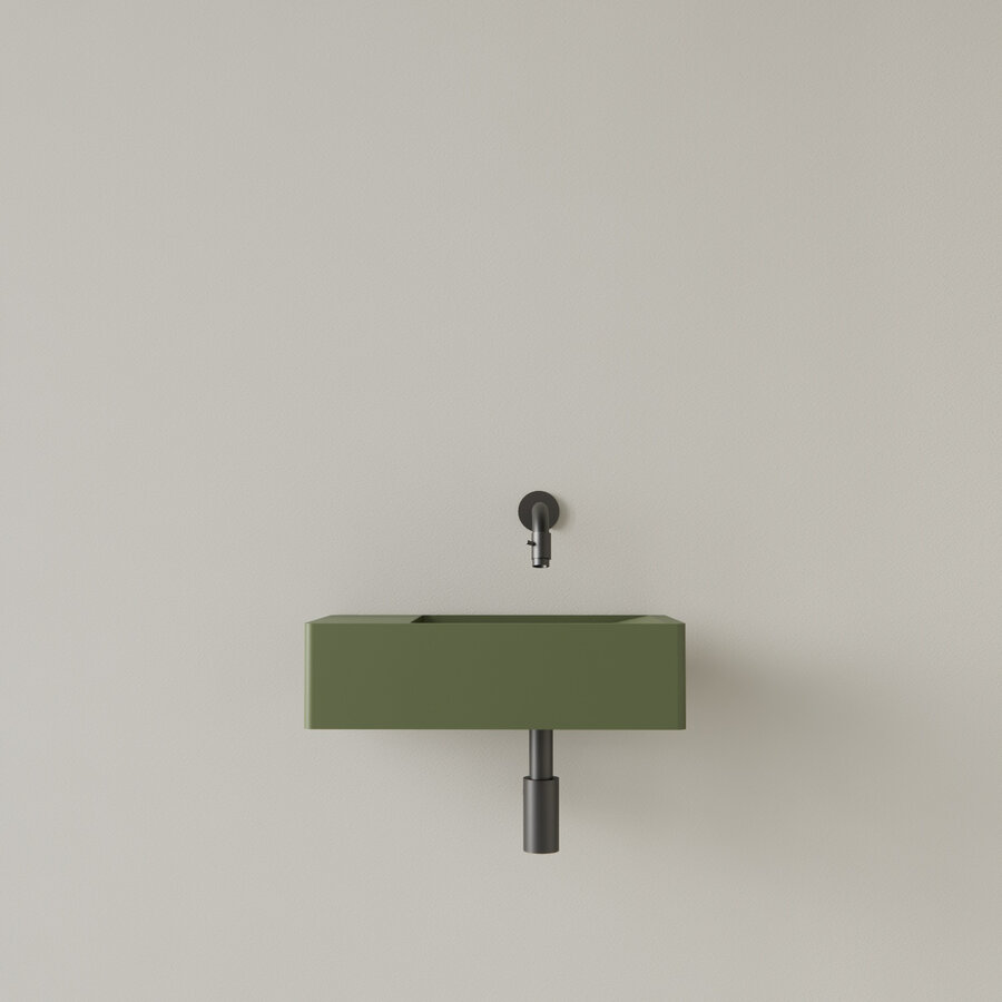 Fontein Gliss Design Freya Solid Marble 40x22x10 cm Zonder Kraangat Links Mat Olijf Groen