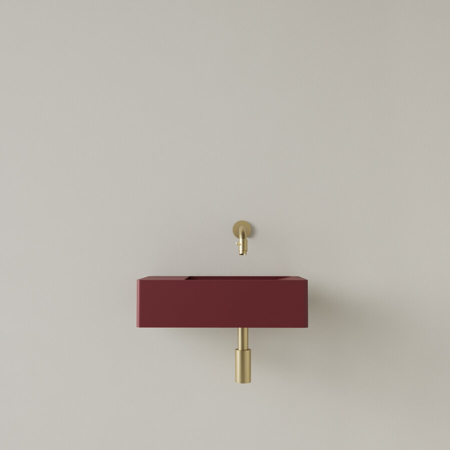 Fontein Gliss Design Freya Solid Marble 40x22x10 cm Zonder Kraangat Links Mat Wijn Rood