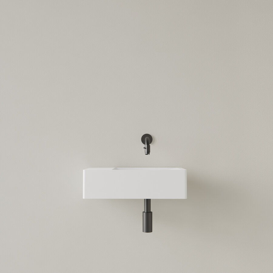 Fontein Gliss Design Freya Solid Marble 40x22x10 cm Zonder Kraangat Links Mat Wit