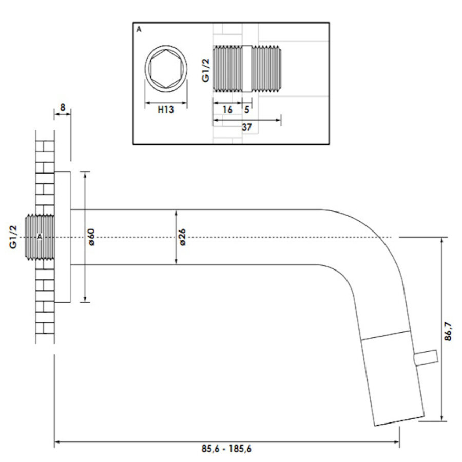 Inbouw Fonteinkraan Brauer Gold Edition Inkortbaar Goud Geborsteld PVD