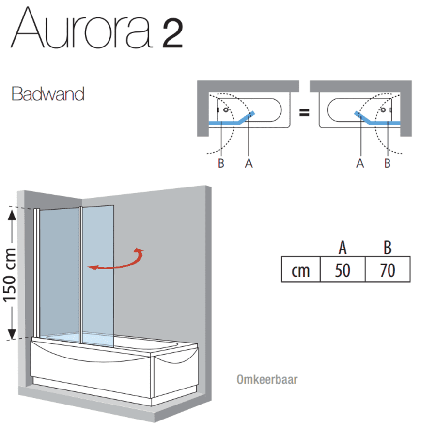 Badklapwand Novellini Aurora 2 delig 120x150cm 6mm NANO coating