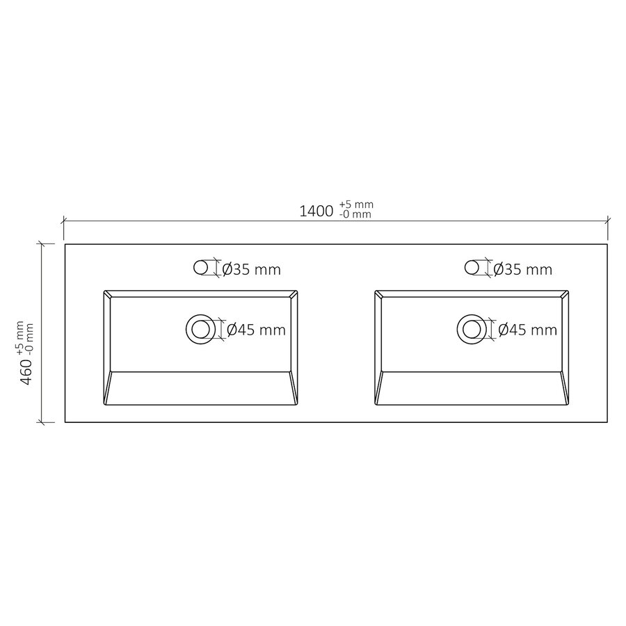 Wastafel Differnz Industrial 140x46 cm Wit