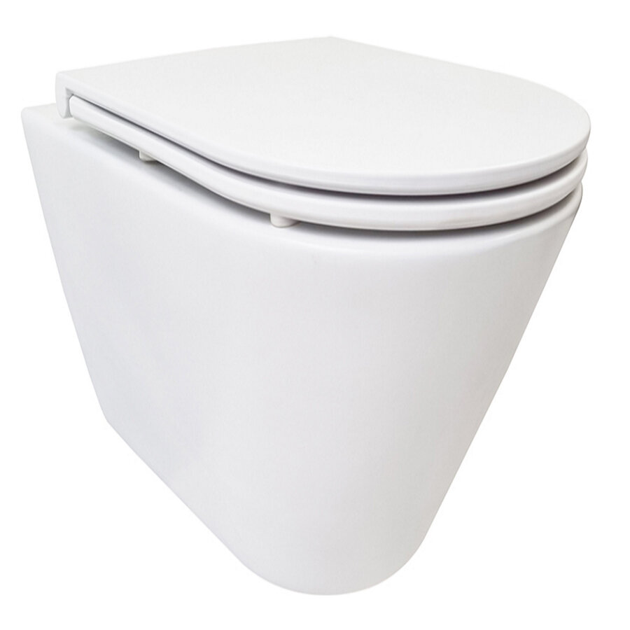 Rimless Wandcloset Wiesbaden Flatline Mat Wit Met Flatline Toiletzitting Softclose En Quick Release Mat Wit