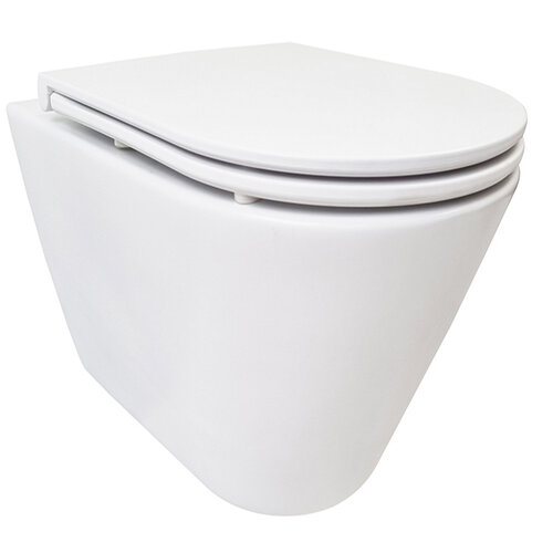 Rimless Wandcloset BSW Astev Wit Met Flatline Toiletzitting Softclose En Quick Release Mat Wit 