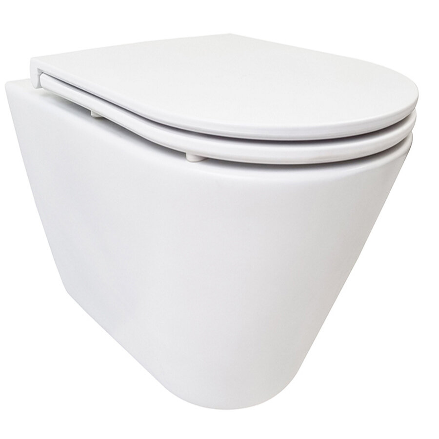 Rimless Wandcloset BSW Astev Wit Met Flatline Toiletzitting Softclose En Quick Release Mat Wit