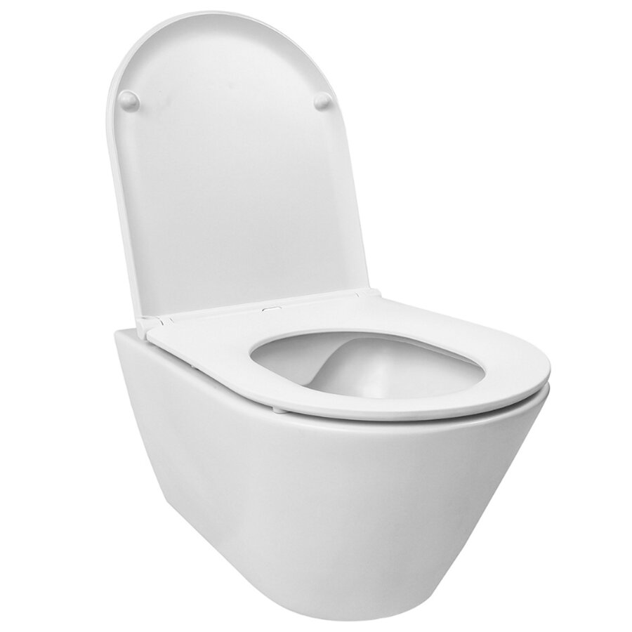 Rimless Wandcloset BSW Astev Wit Met Flatline Toiletzitting Softclose En Quick Release Mat Wit