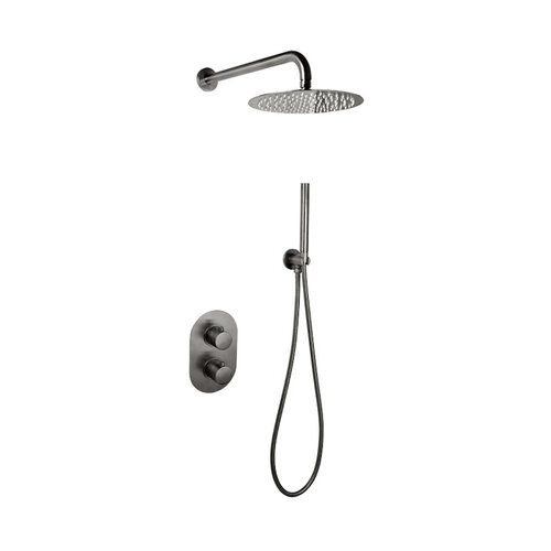 Doucheset Sanilux Rubb Inbouw Met Thermostaat, Douchekop 25 cm, Doucheslang en Handdouche Gunmetal 