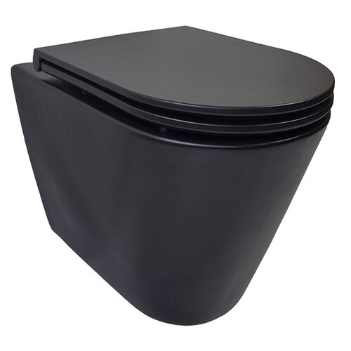 Stereo Rimless Wandcloset Wiesbaden Mat Zwart Met Flatline Toiletzitting Softclose En Quick Release Mat Zwart 