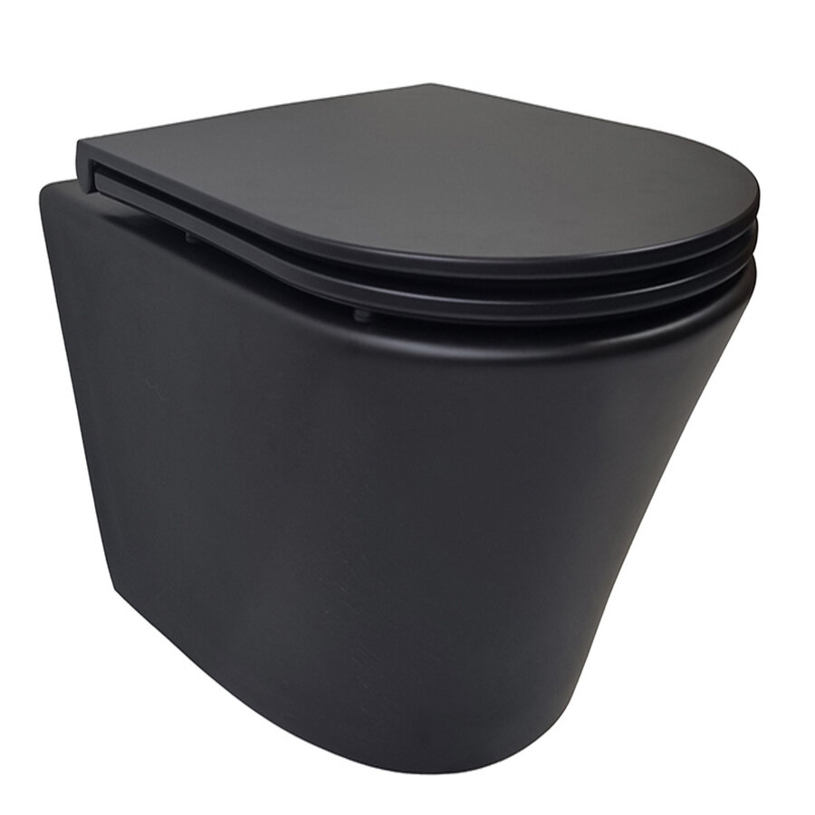 Vesta Rimless Wandcloset Wiesbaden Mat Zwart Met Flatline Toiletzitting Softclose En Quick Release Mat Zwart